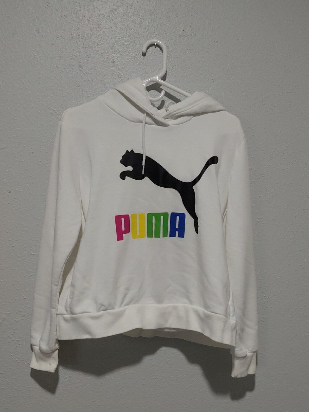 Puma White Hoodie with Black  and Rainbow PUMA